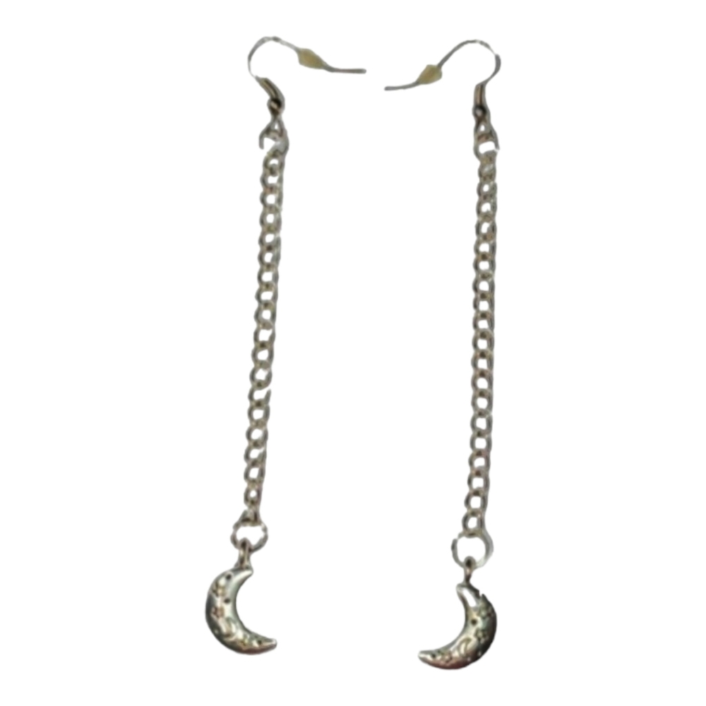 Celestial Silver Crescent Moon Shoulder Duster Earrings Galaxycore Spacecore 90s
